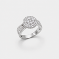 Round Halo Pave Crystals Ring on light gray studio background