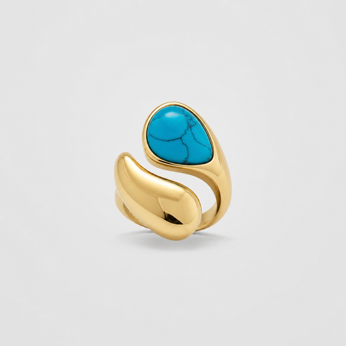 Adjustable Gold Turquoise Tear Stone Ring