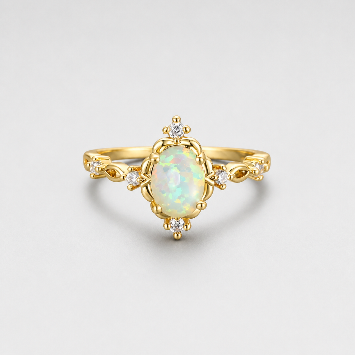 Celestial Opal Crystal Garden Ring on light gray studio background