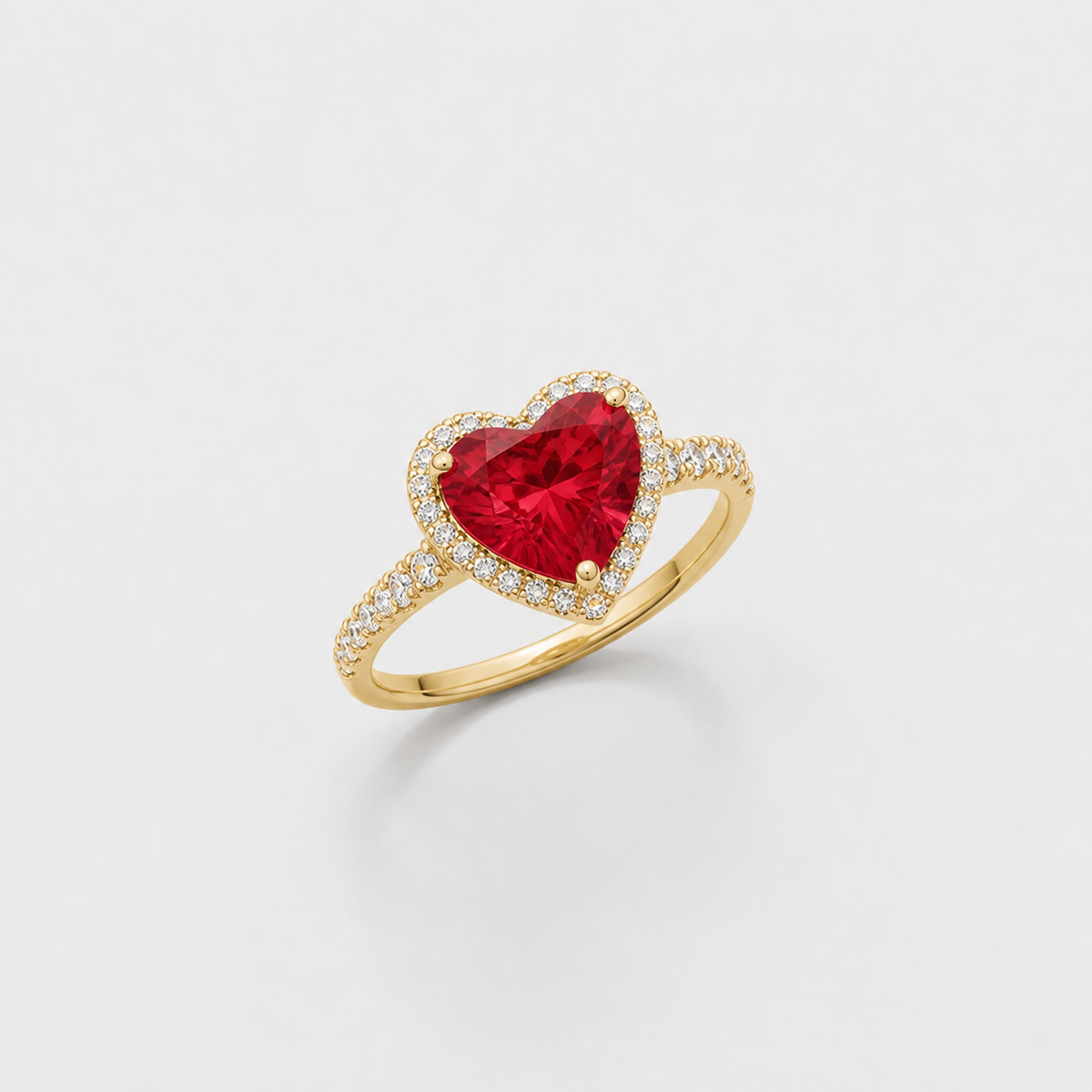 Crimson Heart Halo Crystal Ring on light gray studio background