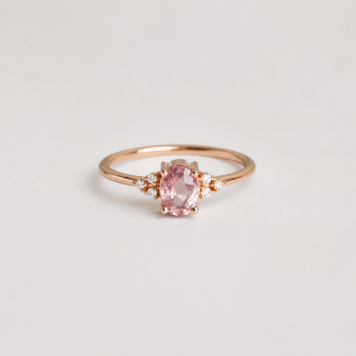 Blush Morganite Crystal Whisper Ring on light gray studio background