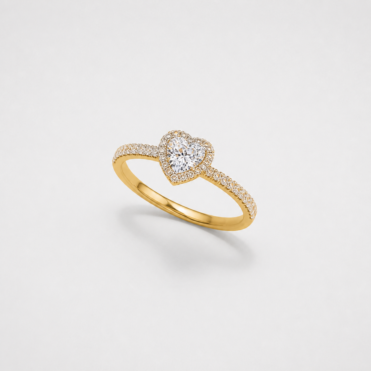 Heart Halo Crystal Promise Ring on light gray studio background