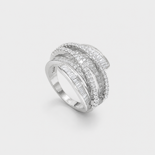 Adjustable Silver Zircon Ring on light gray studio background