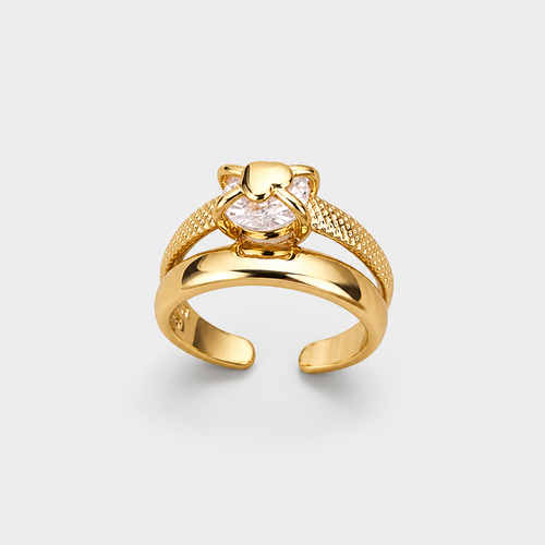 Adjustable Heart Zircon Ring on light gray studio background