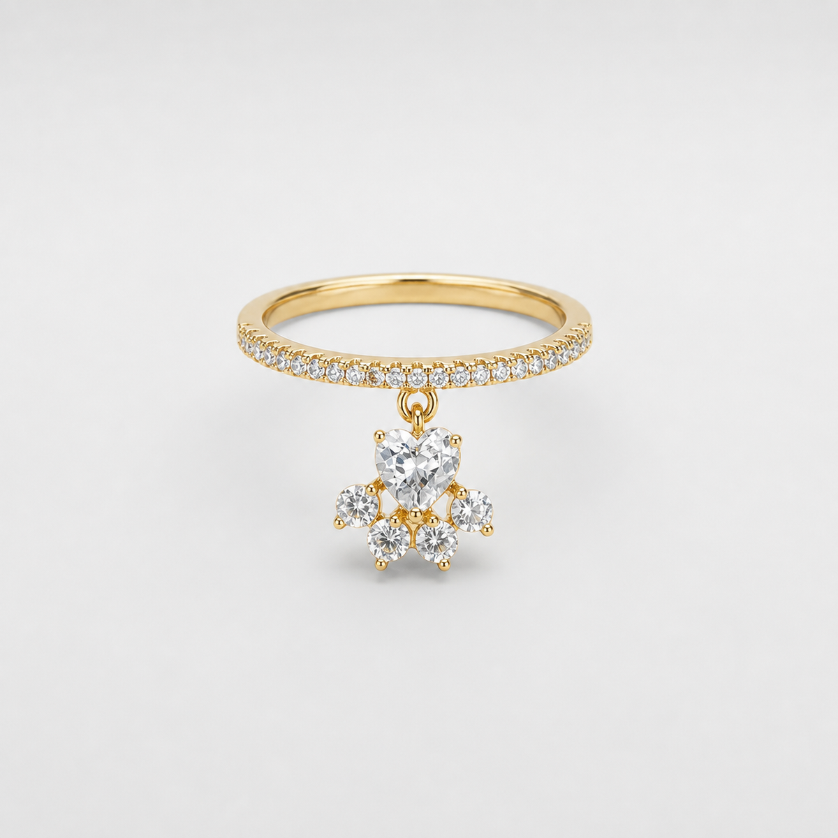 Dog Paw Charm Pavé Ring
