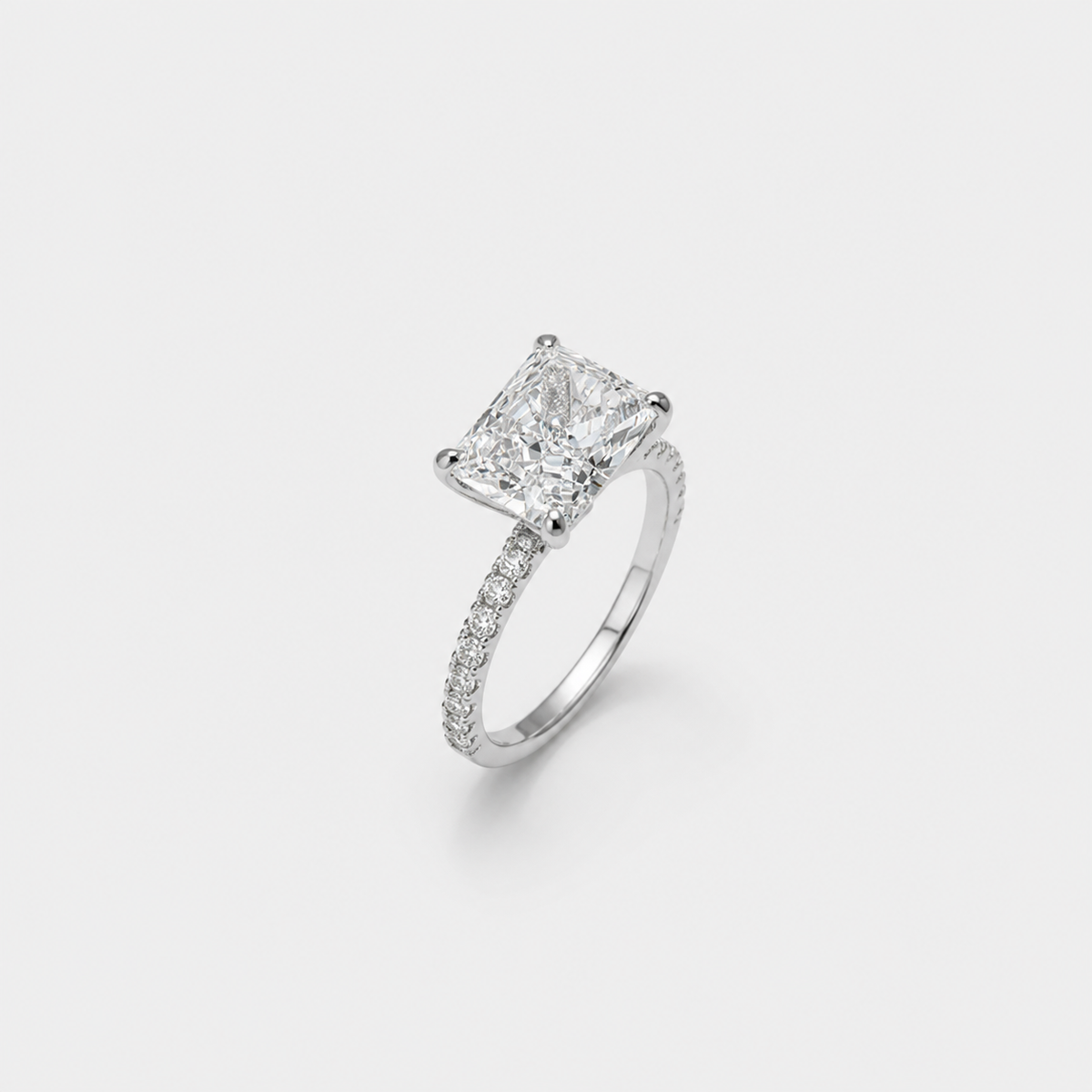 Radiant Solitaire Pave Crystal Ring on light gray studio background