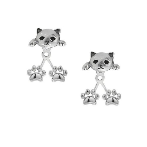 Cat Head Paw Drop Earrings