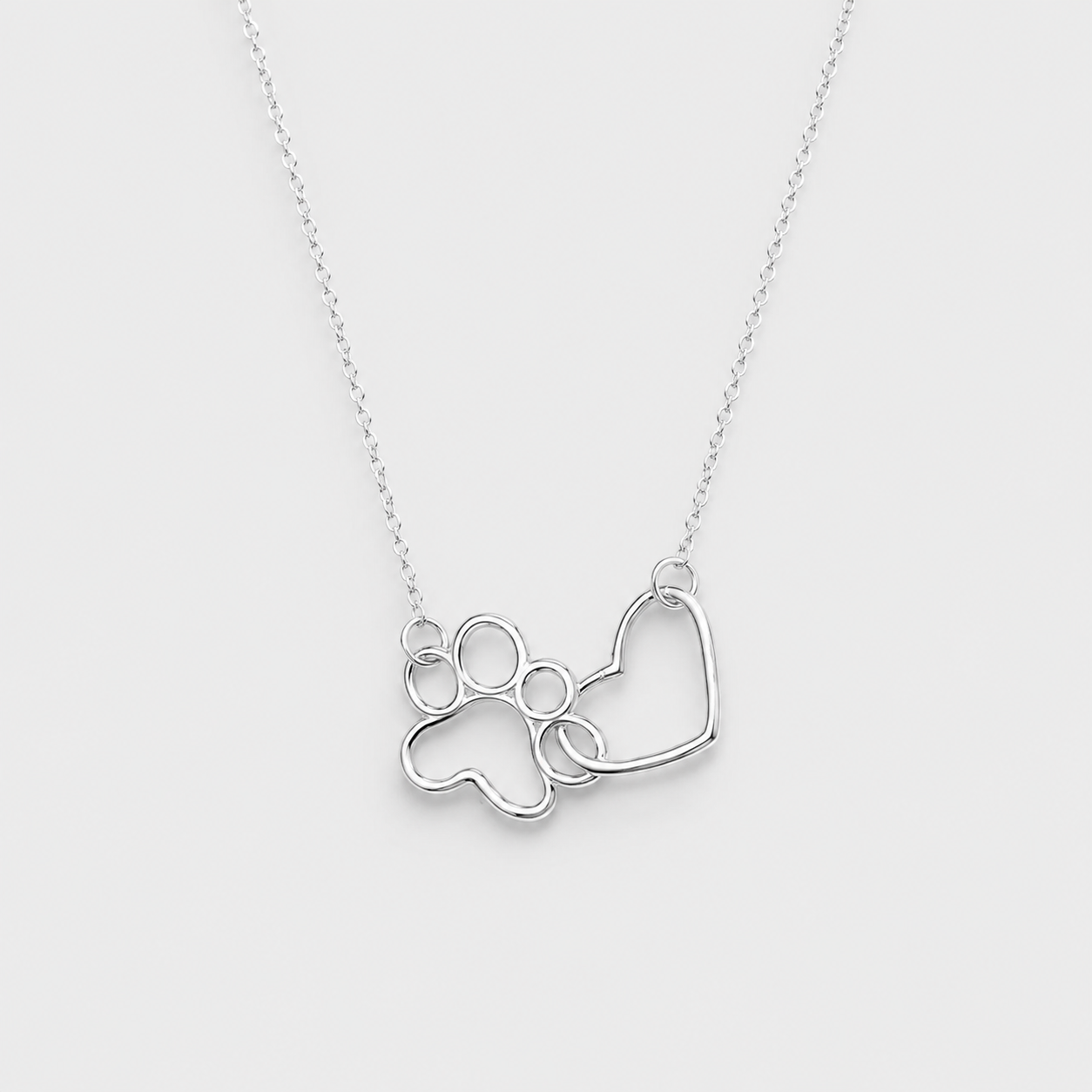 Silver Heart Paw Pendant Necklace