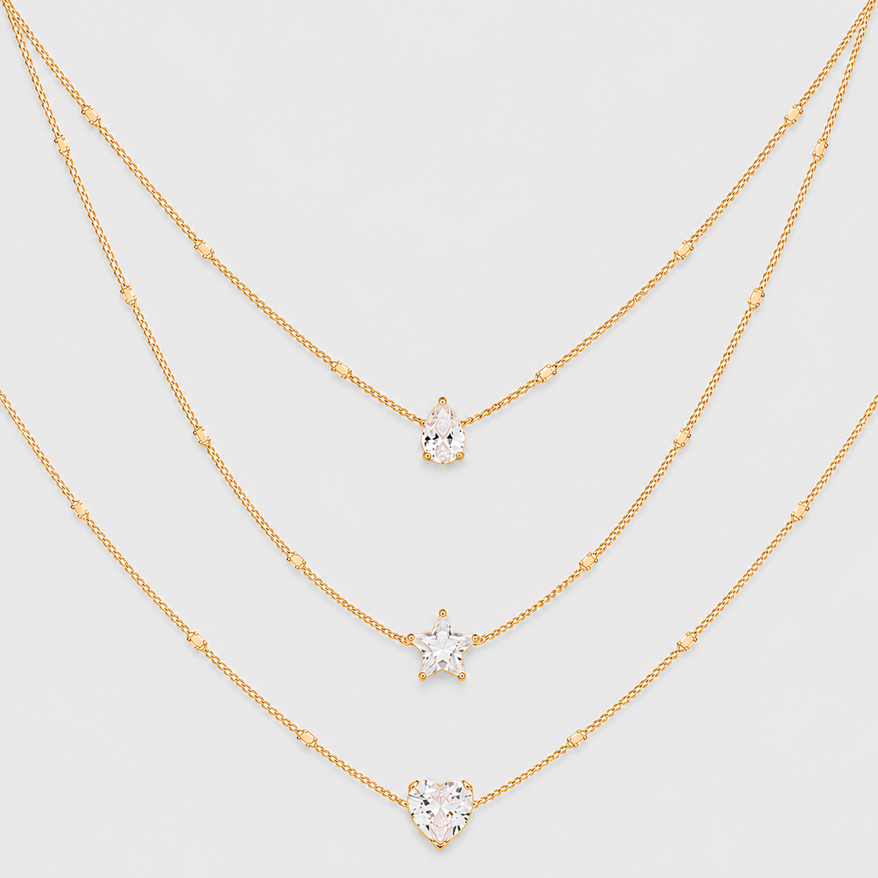 Triple Pendant Necklace with Gold Zirconia