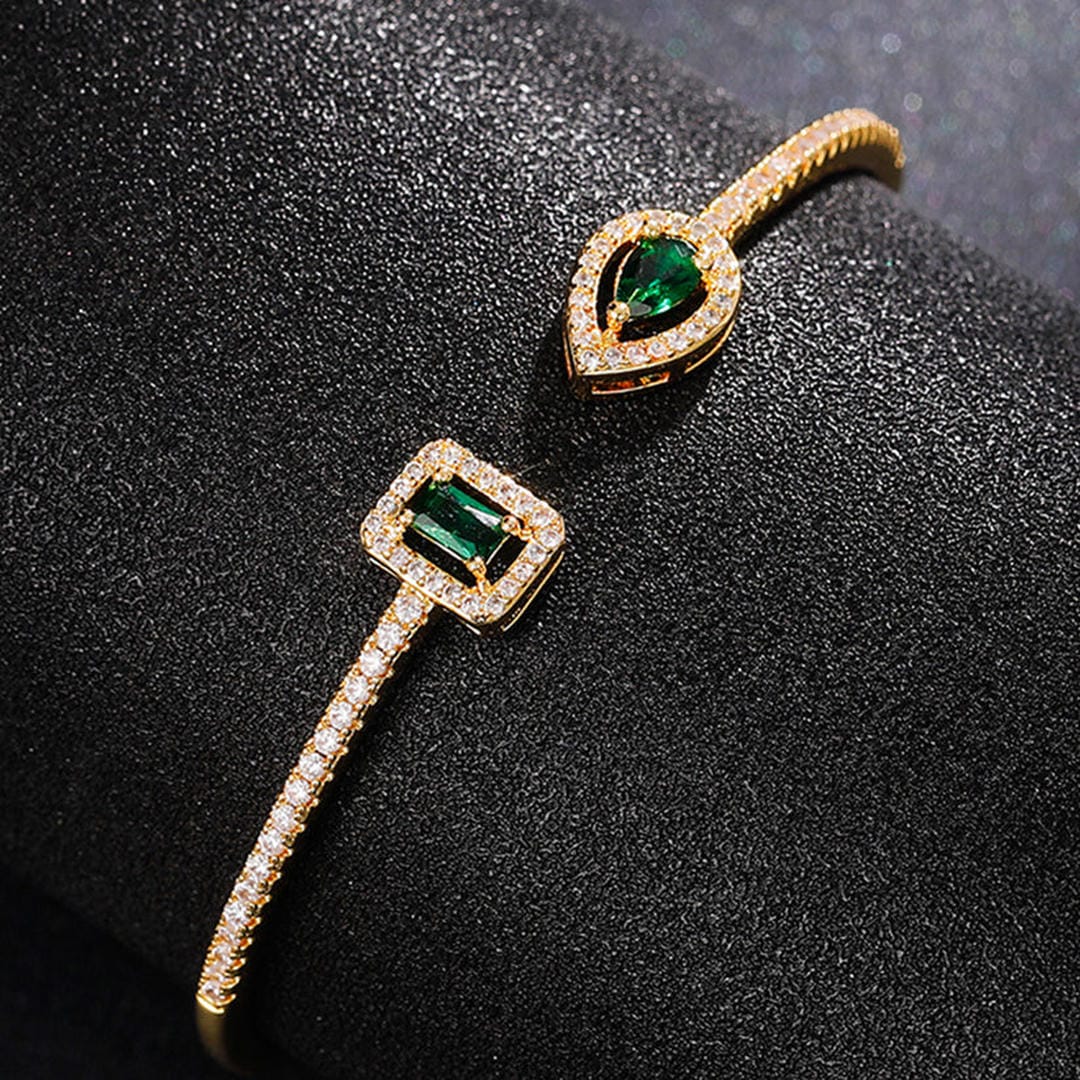 Elegant Emerald Open Cuff Bracele