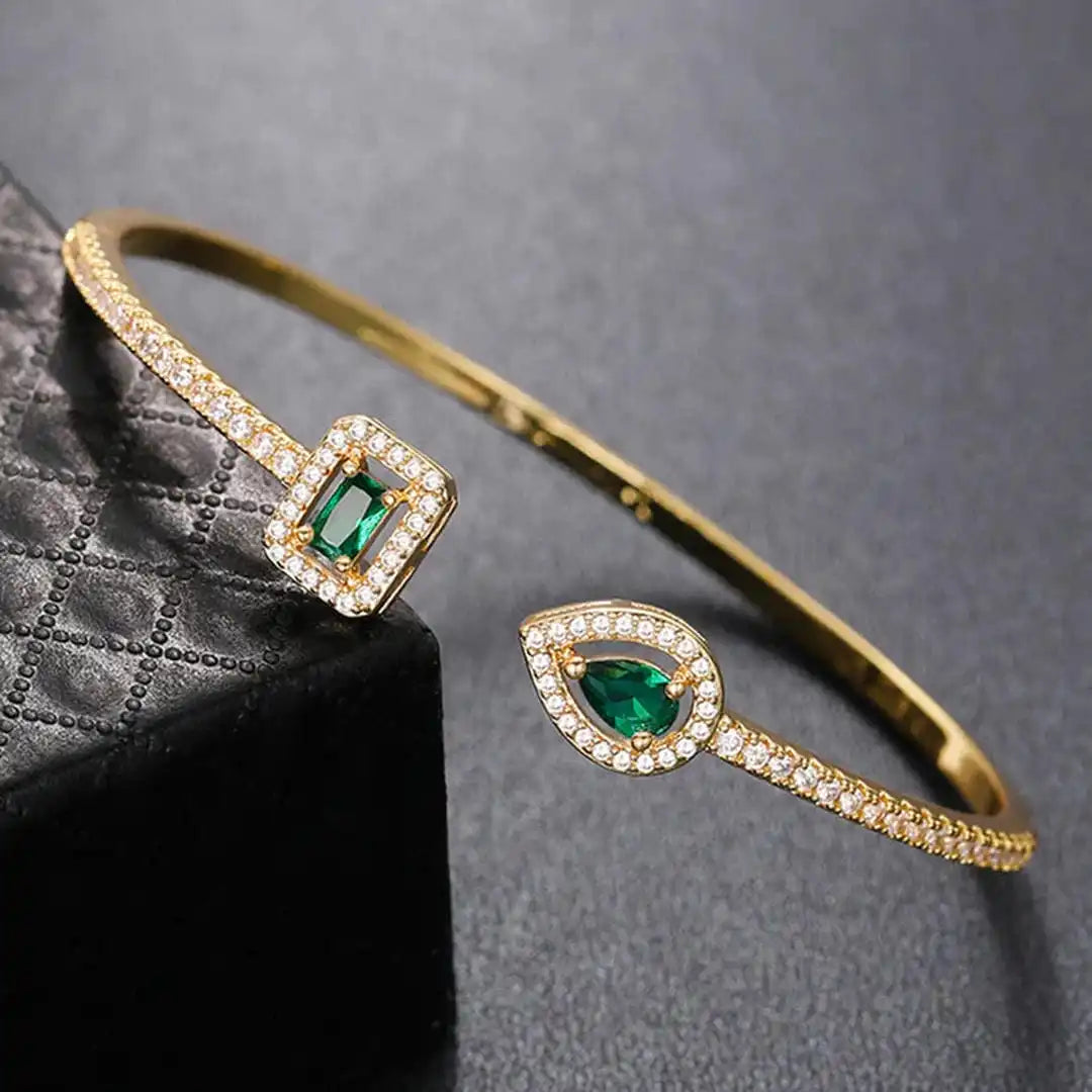 Elegant Emerald Open Cuff Bracele