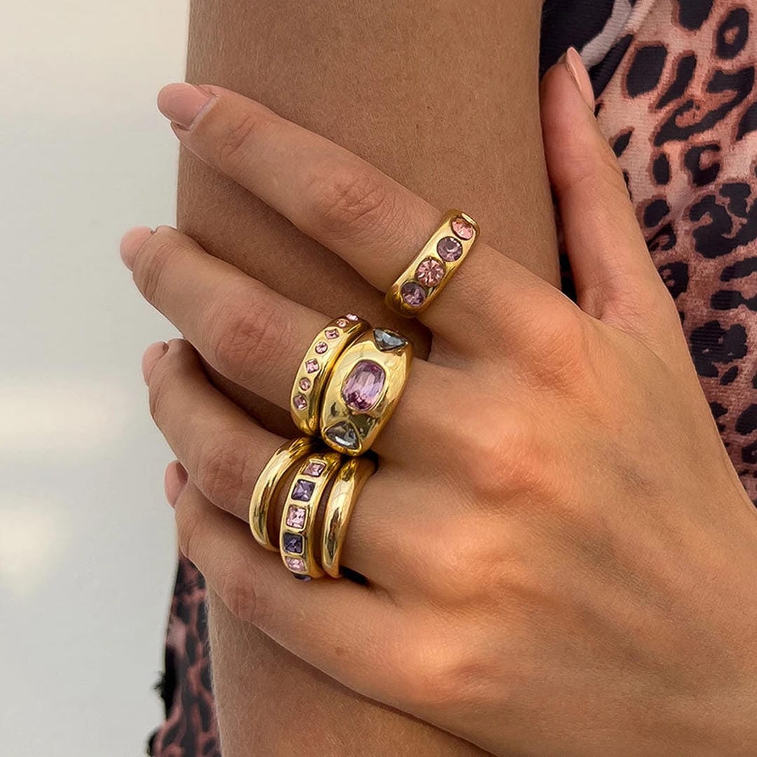 Chunky Pink Crystal Stacking Rings