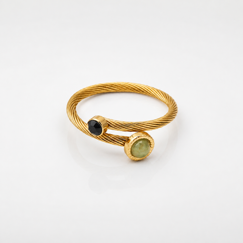 Adjustable Green and Black Natural Stone Ring – centered product image