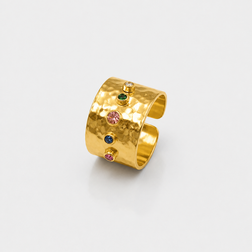 Adjustable Hammered Wide Rainbow Crystal Ring studio product photo
