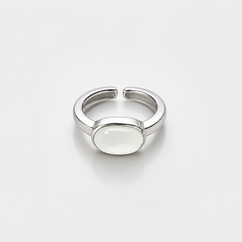 Adjustable Silver White Cabochon Statement Ring – centered product image