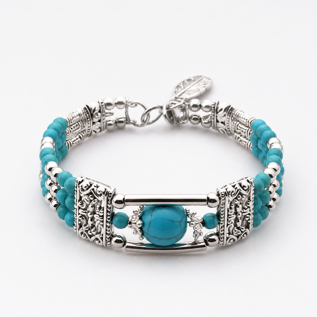 Antique Silver Turquoise Stone Bracelet – studio product photo