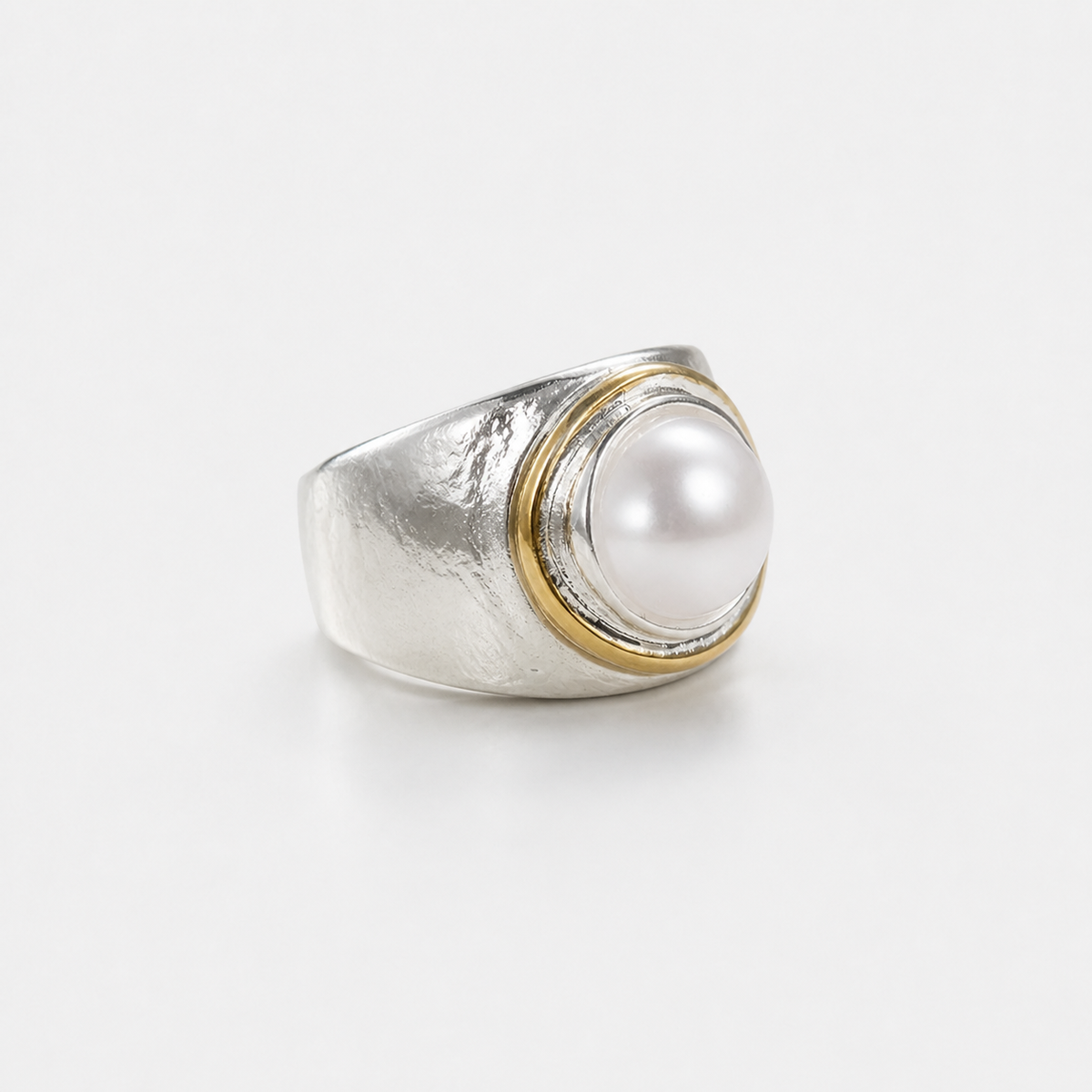 Bold Pearl Signet Dome Ring – centered studio product photo