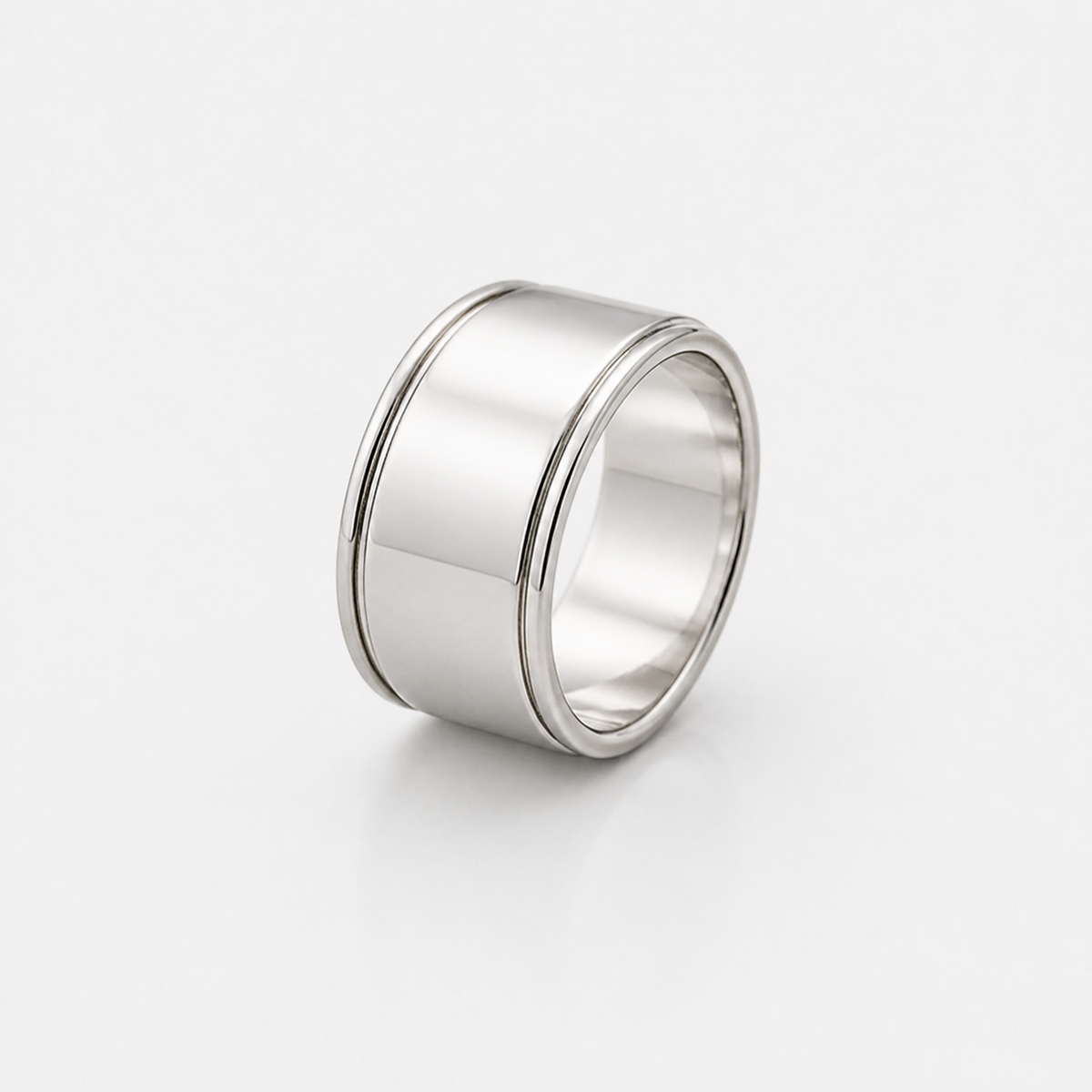 Classic Wide Silver Band Ring – centered studio product photo