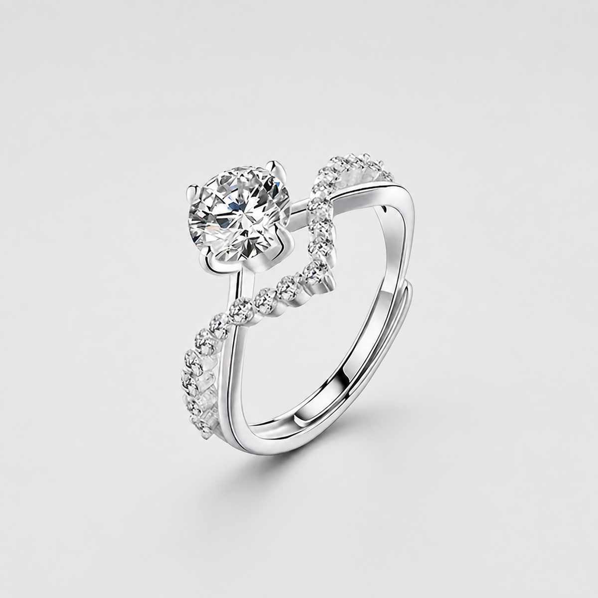 Crown Solitaire Crystal Promise Ring – centered light gray studio product photo