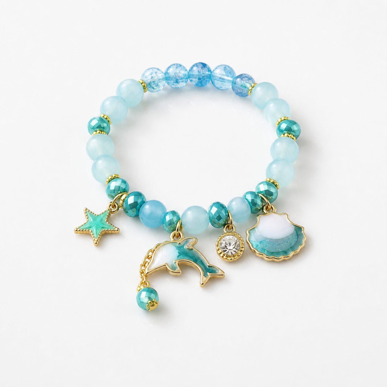 Dolphin Seashell Charm Beaded Bracelet