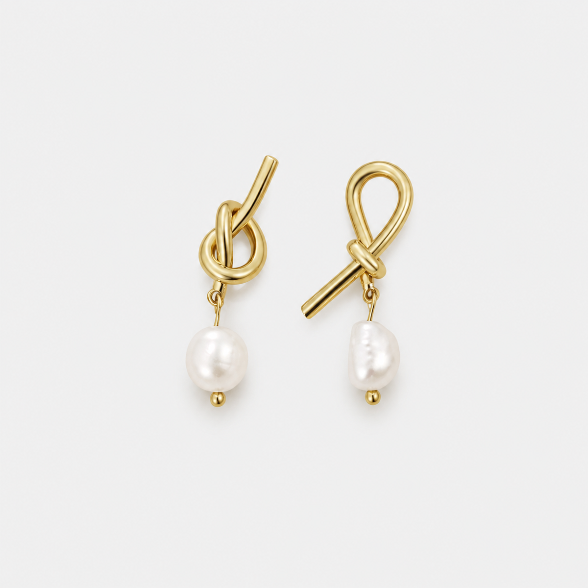 Knotted Gold Freshwater Pearl Earrings