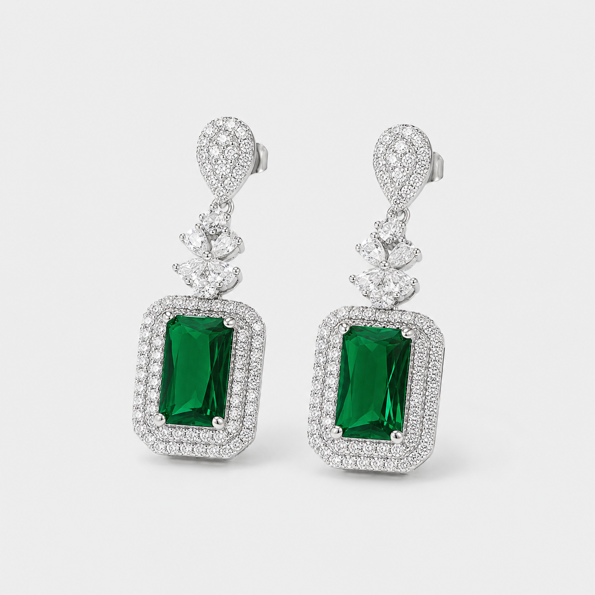 Elegant Gala Radiance Earrings left and right pair on light gray background