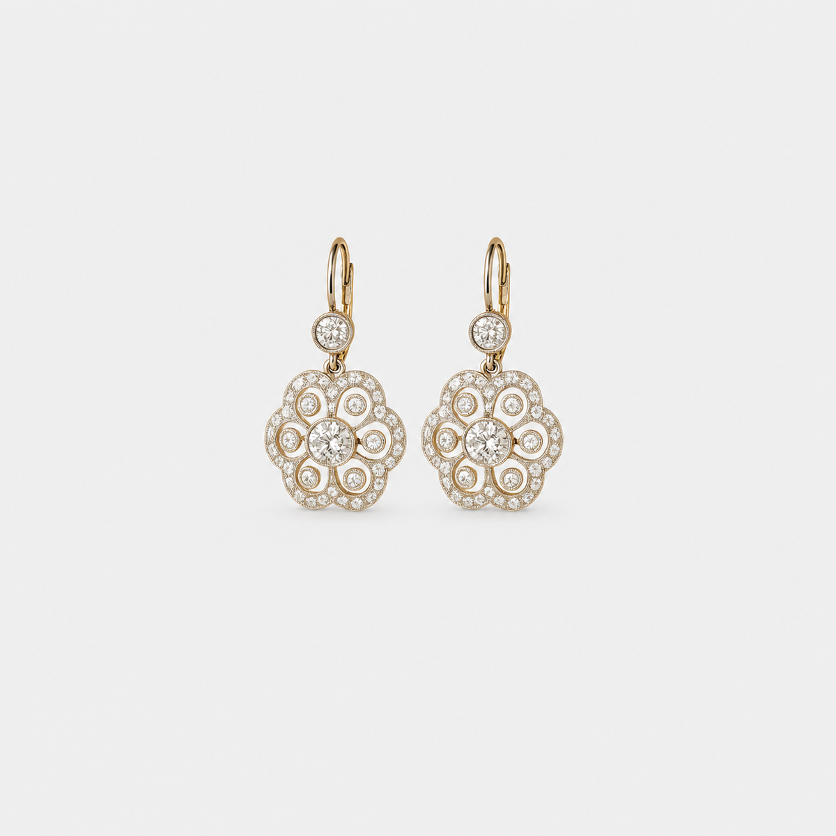 Crystal Mandala Retro Earrings left and right pair on light gray background