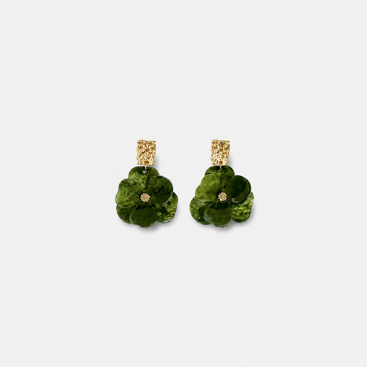Elegant Bohemian Floral Earrings — left and right pair on light gray background