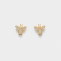 Gold One Piece Bee Earrings — left and right pair on light gray background