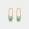 Timeless Gold Turquoise Pearl Moonstone Earrings — left and right pair on light gray background