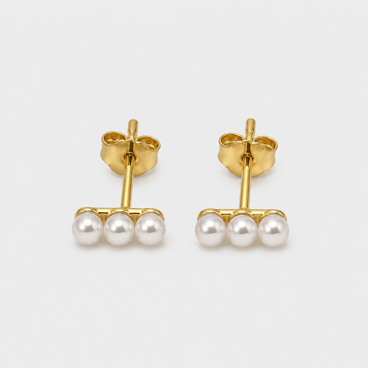 Elegant Trio Pearl Stud Earrings - standardized product image
