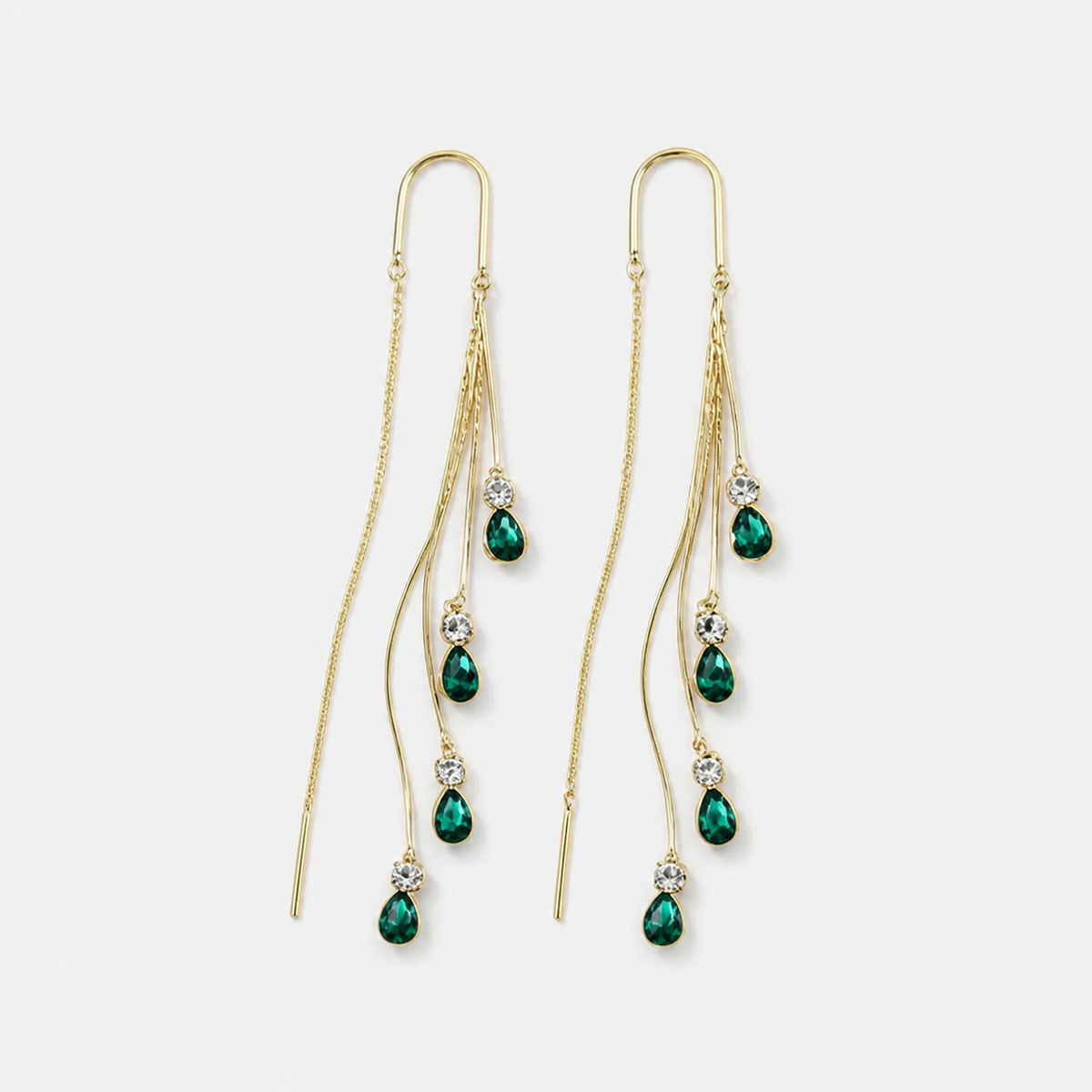 Green Rain Tassel Earrings - standardized product image