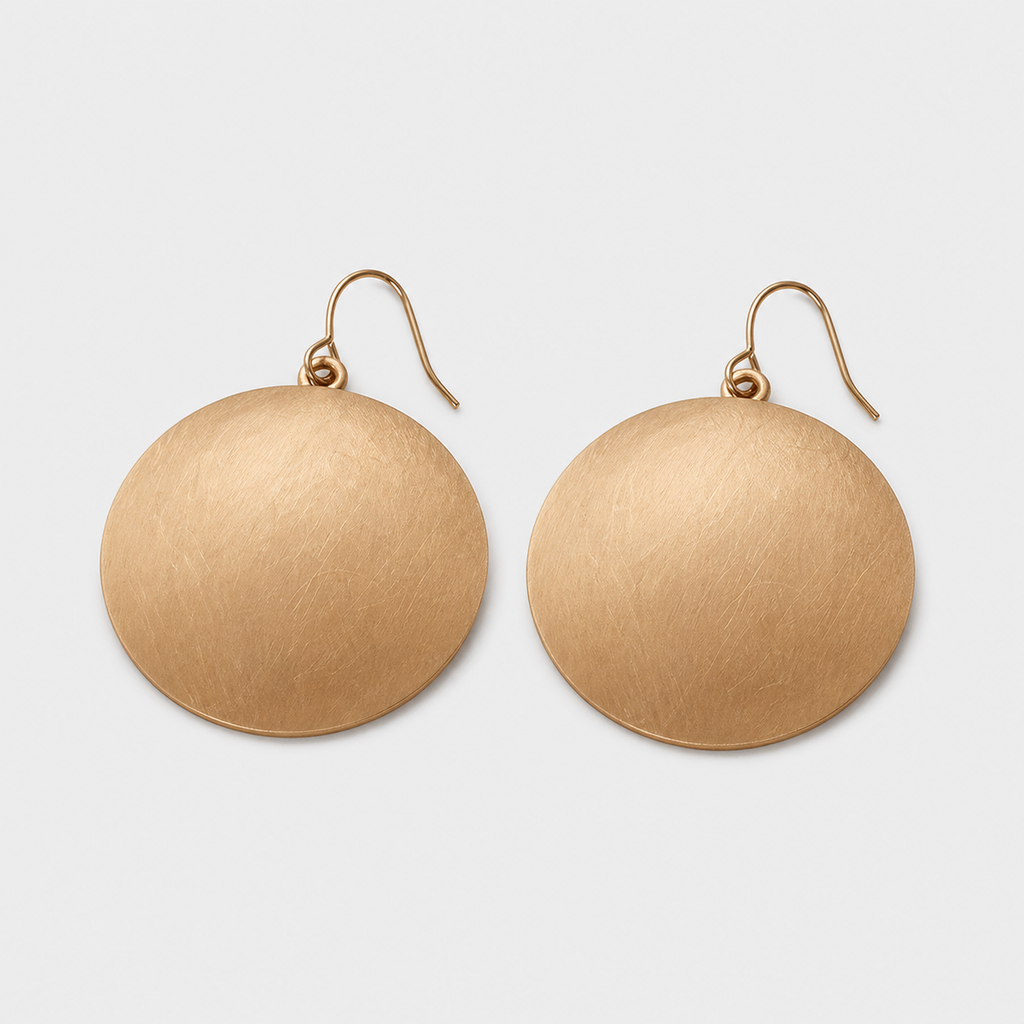 Retro Gold Record Earrings – pair on light gray background