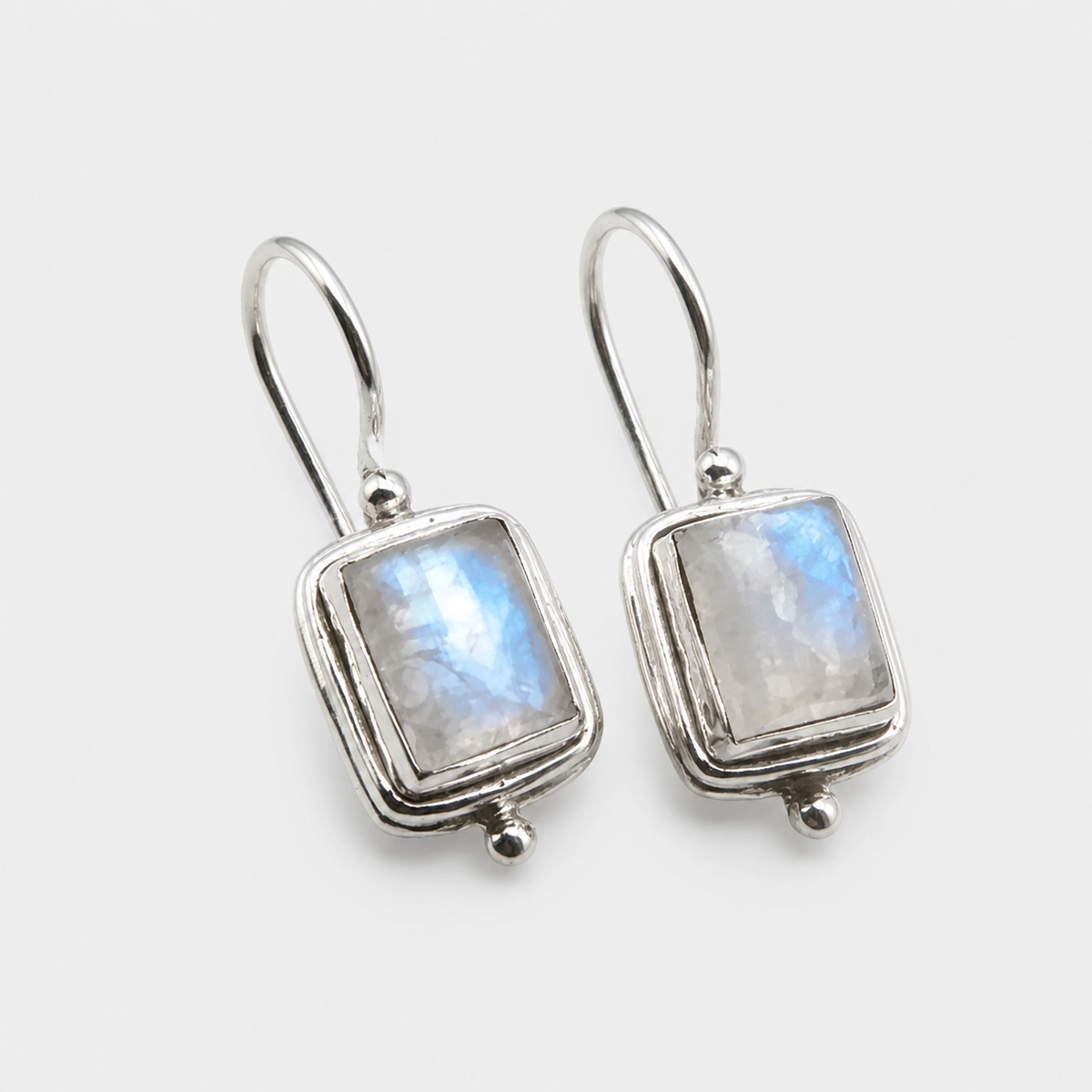 Chic Square Moonstone Earrings – pair on light gray background