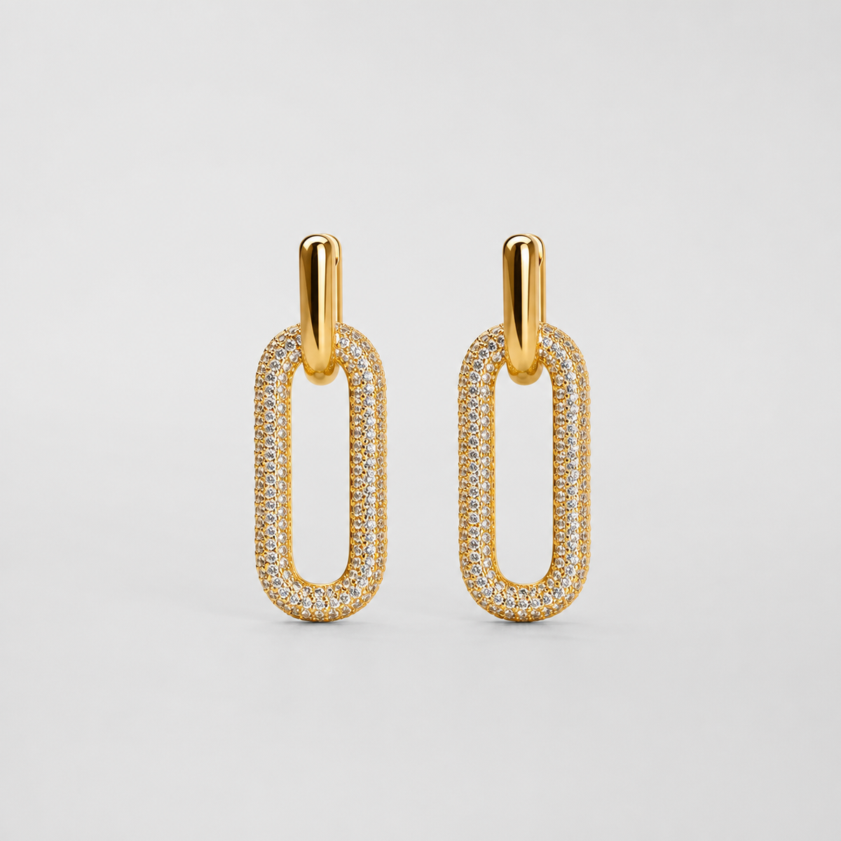 Retro Rhinestone Geometric Hoop Earrings pair on light gray background