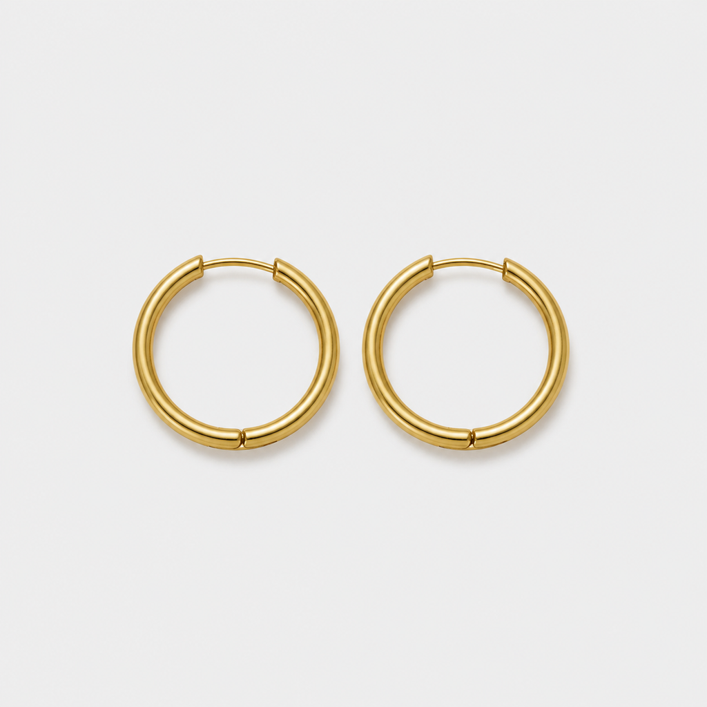 Set of 3 Pairs Everyday Hoops Gold or Silver – pair on light gray background