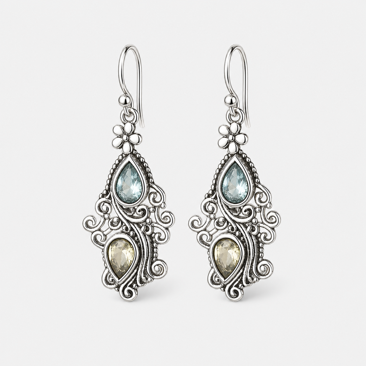 Vintage Sky and Sand Drop Earrings – pair on light gray background