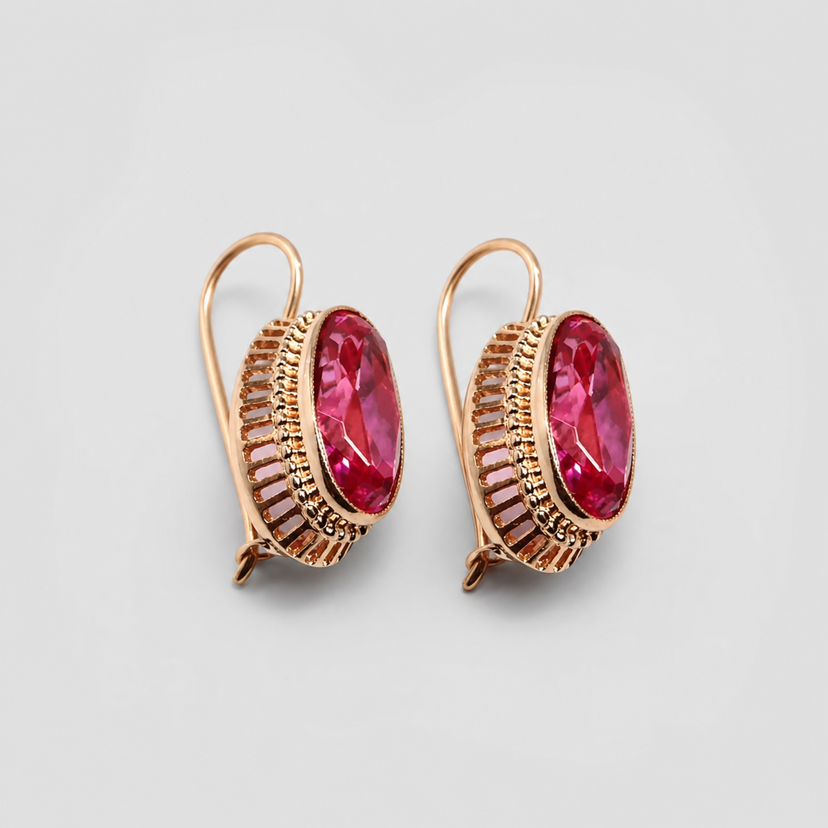 Vintage Red Stone Earrings left and right pair on light gray background
