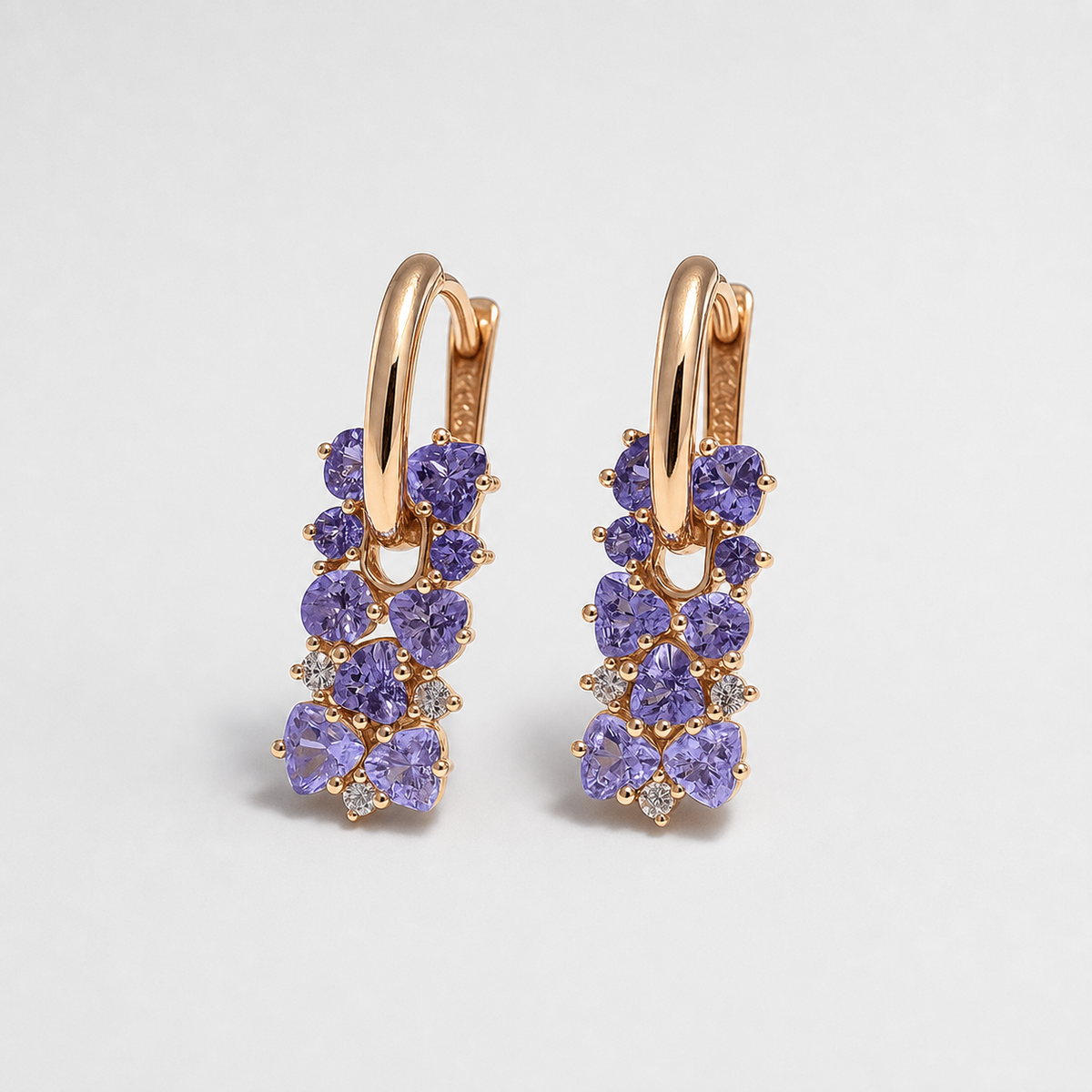 Pearl Earrings With Lilac Stones left and right pair on light gray background