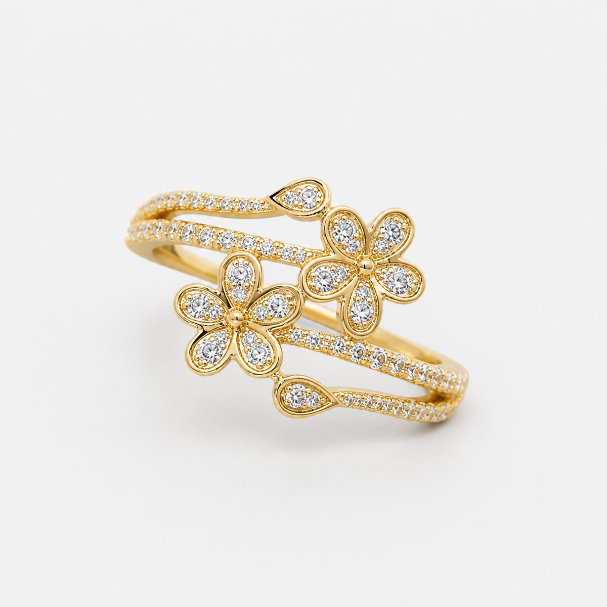 Elegant Bright Flower Gold Ring – centered product image