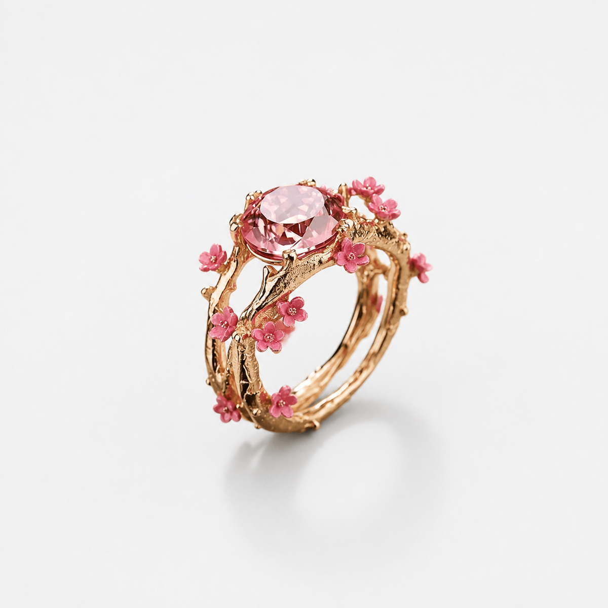 Elegant Crystal Pink Flower Ring – centered studio product photo