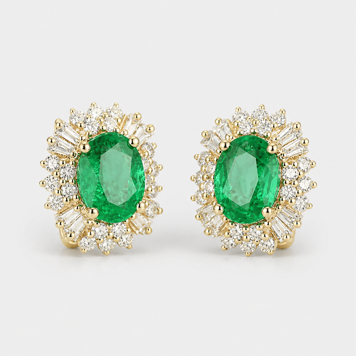 Elegant Emerald Royale Earrings – pair on light gray background