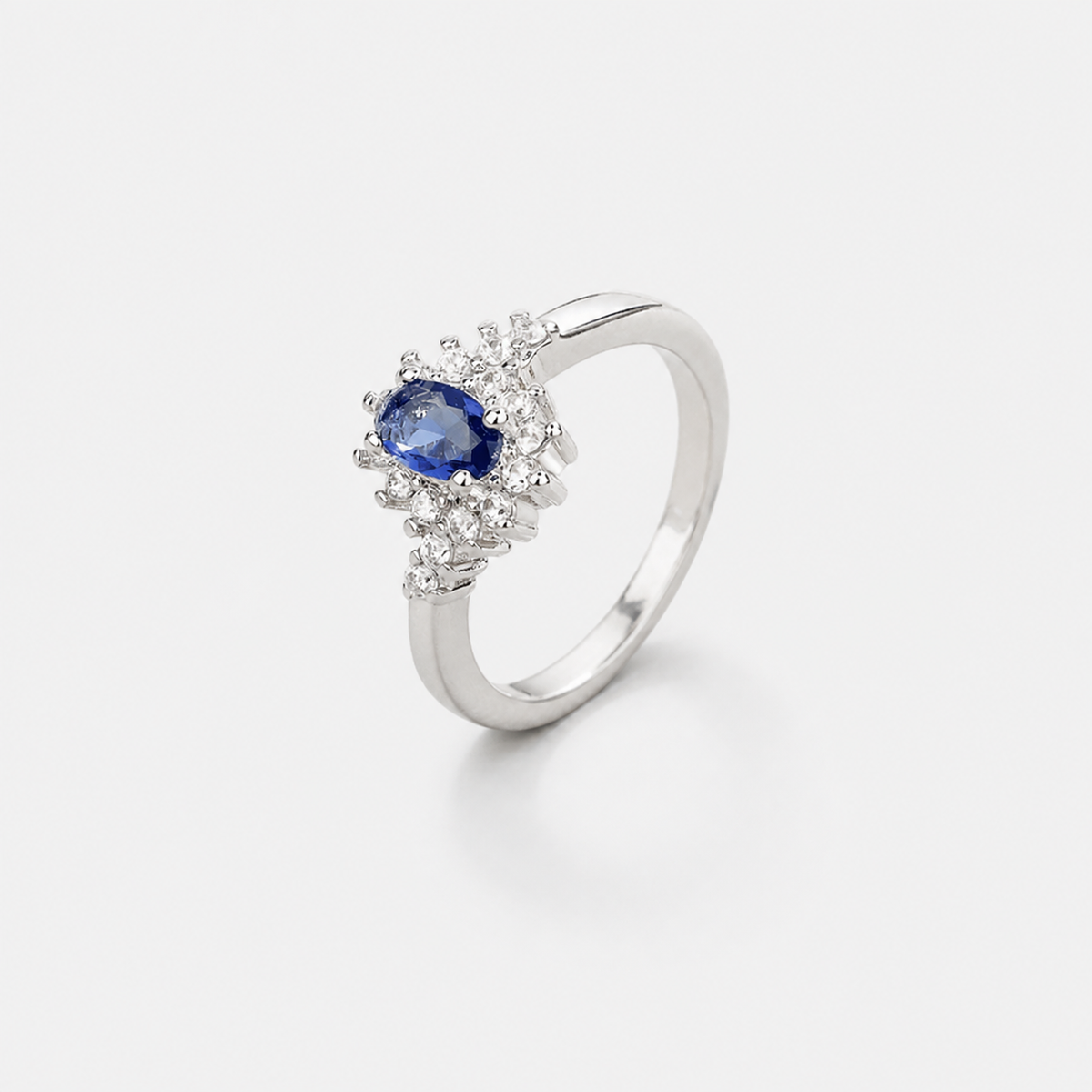 Elegant White Gold Turquoise Flower Ring – centered studio product photo