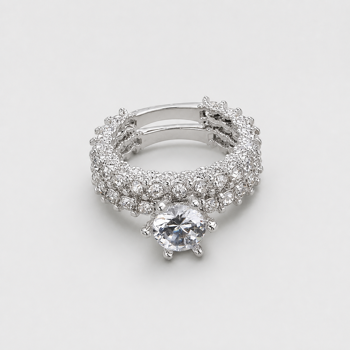 Floral Halo Crystals Ring Set – centered light gray studio product photo