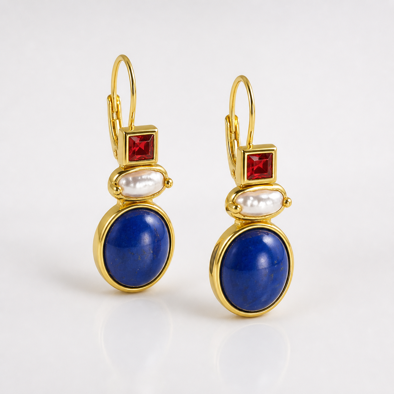 Gold Plated Lapis Dangle Earrings – studio product photo