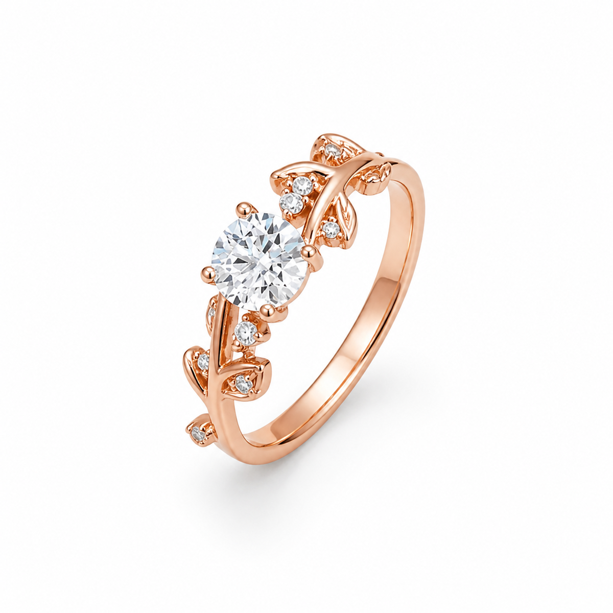 Leaf Vine Solitaire Crystal Ring – centered studio product photo