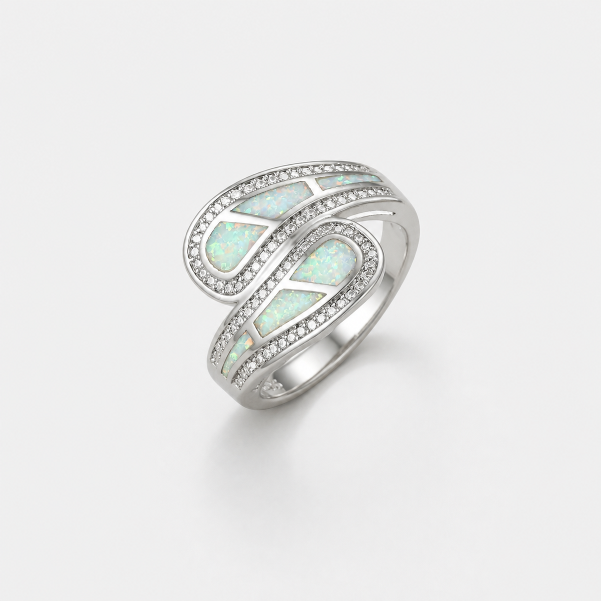 Inlaid Opal Stone Zirconia Ring – centered studio product photo