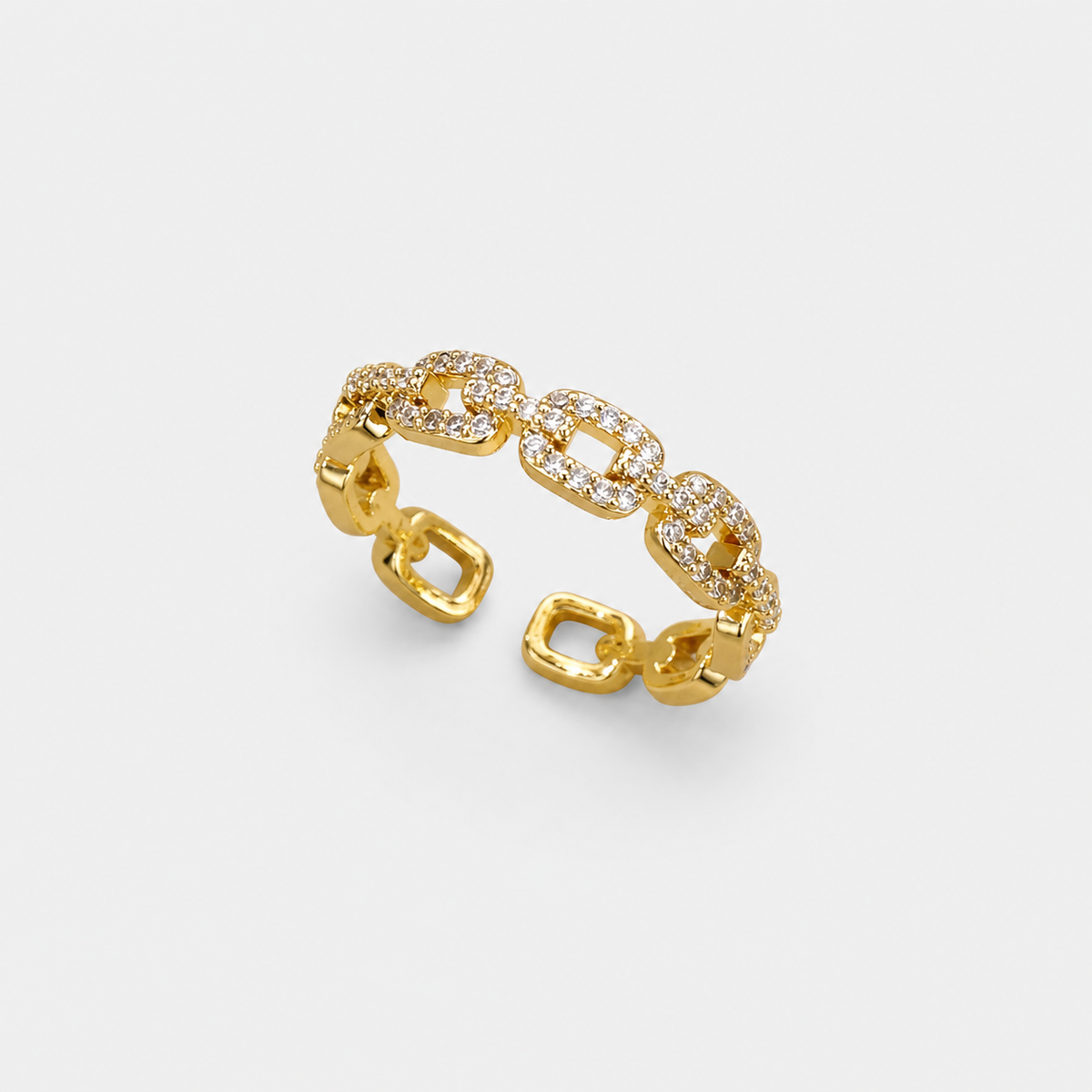 Verona Link Chain Adjustable Ring on light gray background