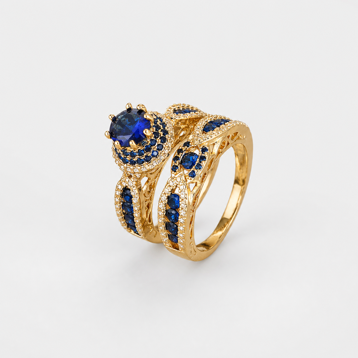 Victoria Gilded Sapphire Ring Set on light gray background