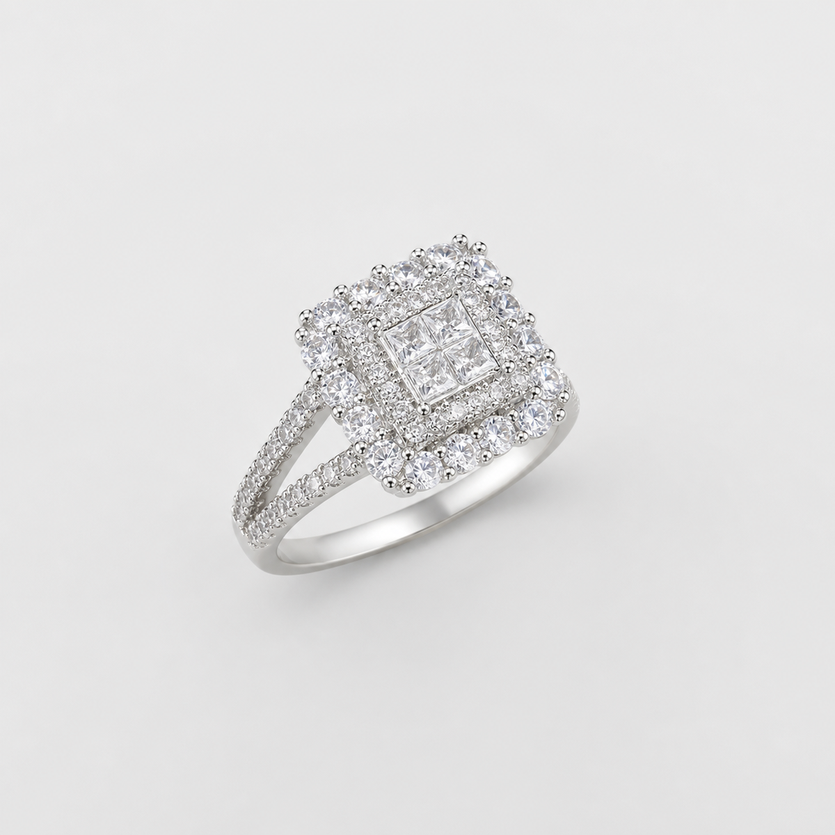 Square Shape Zirconia Wedding Ring on light gray background